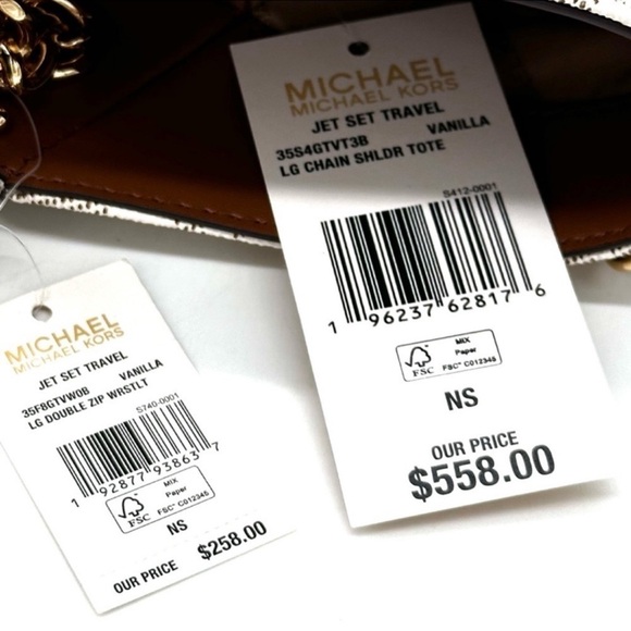 Michael Kors Large Jet Set Travel Chain Shoulder Bag & Double Zip Wallet Vanilla - Picture 15 of 15